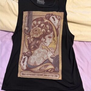 Women’s Black Graphic Muscle Tee - Artistic Panel